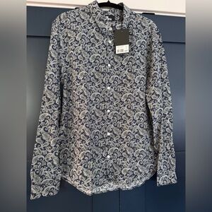 The Kooples Navy Paisley Button Down Shirt Small Unisex NWT
